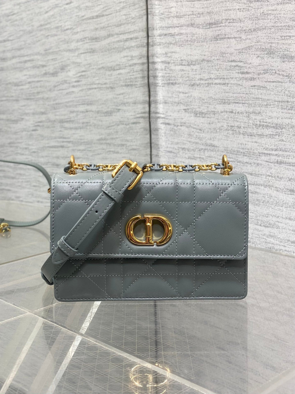 DIOR MISS CARO MINI BAG 17 IN OSLO GREY MACROCANNAGE LAMBSKIN