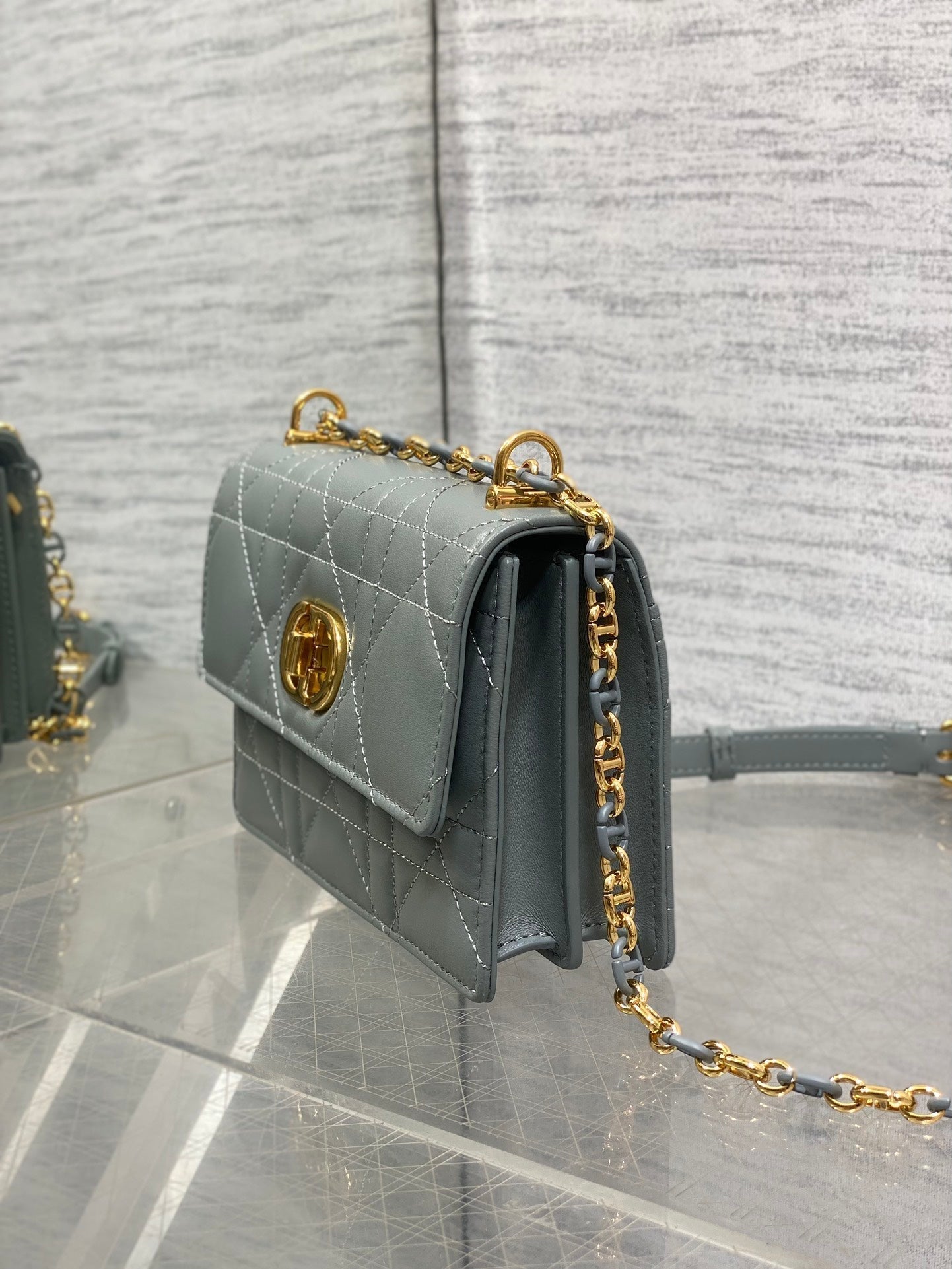 DIOR MISS CARO MINI BAG 17 IN OSLO GREY MACROCANNAGE LAMBSKIN