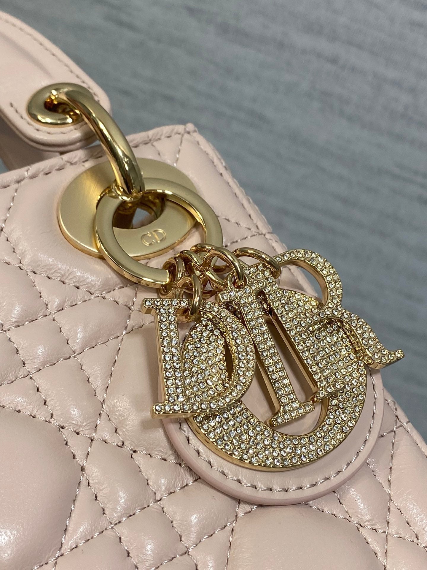 DIOR 25S MINI LADY  BAG 17 IN PINK CALFSKIN CHARM CRYSTAL EMBELLISHMENTS