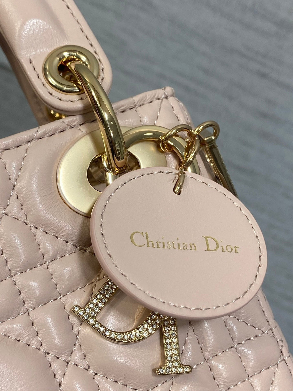 DIOR 25S MINI LADY  BAG 17 IN PINK CALFSKIN CHARM CRYSTAL EMBELLISHMENTS