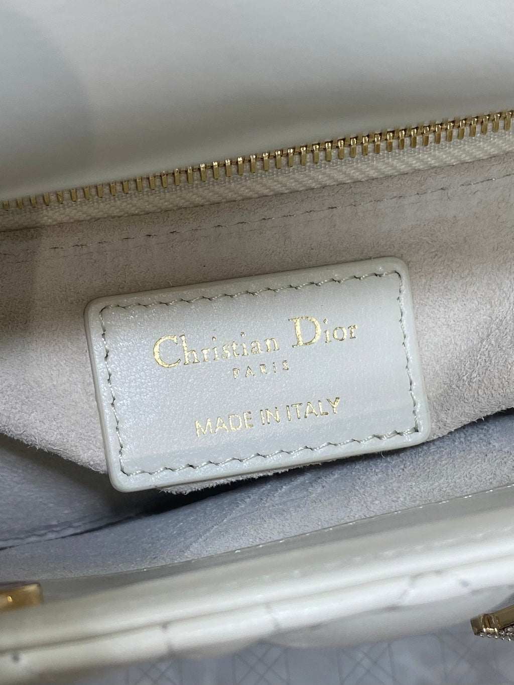 DIOR 25S MINI LADY  BAG 17 IN IVORY CALFSKIN CHARM CRYSTAL EMBELLISHMENTS