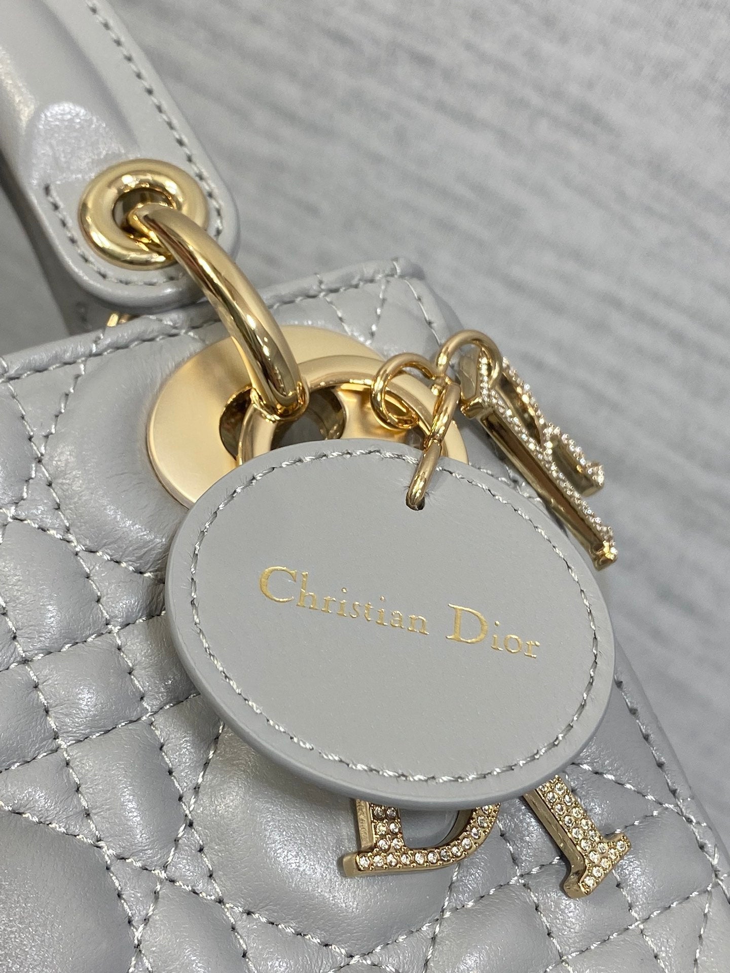 DIOR 25S MINI LADY  BAG 17 IN DARK GRAY CALFSKIN CHARM CRYSTAL EMBELLISHMENTS