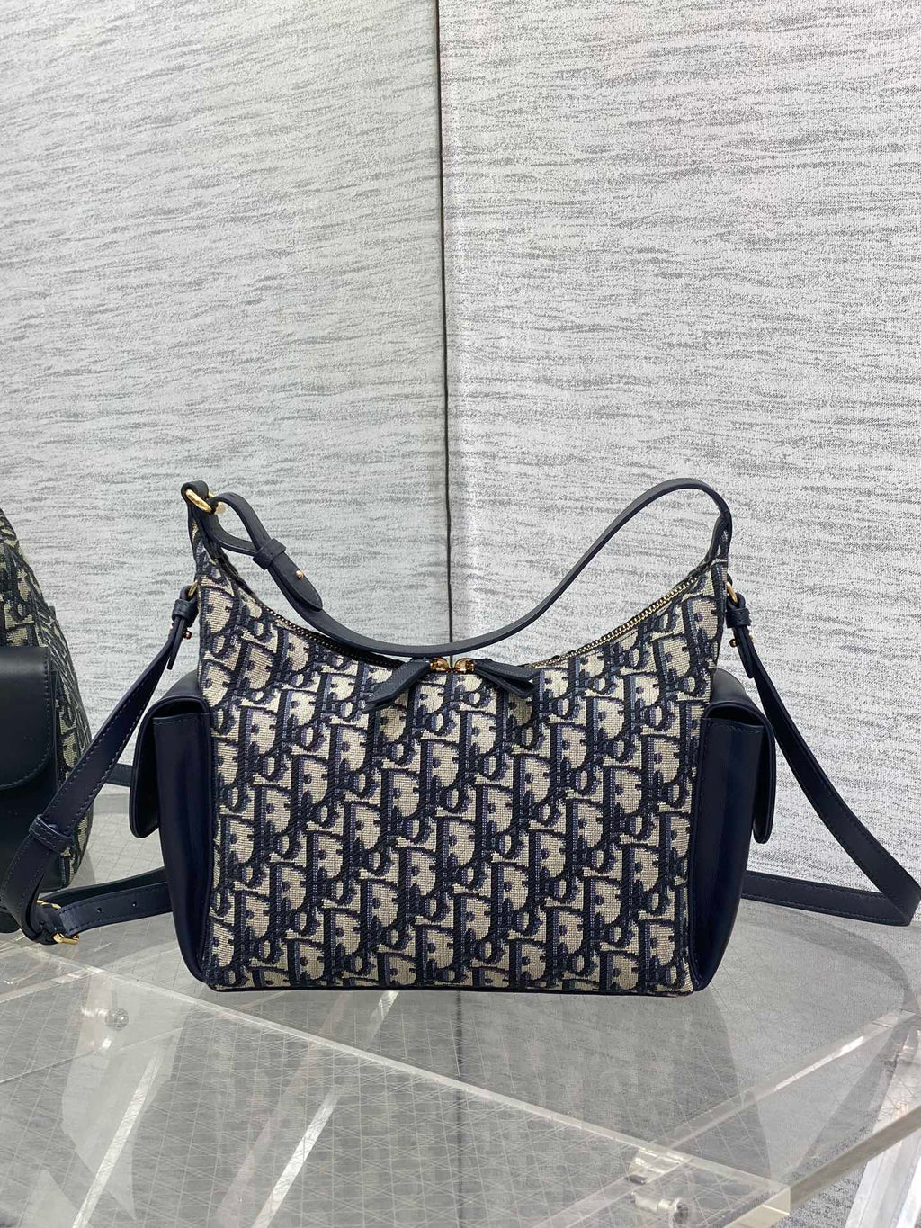 DIOR 25S MEDIUM D-DREAM BAG 24 IN BLUE  OBLIQUE JACQUARD AND SMOOTH CALFSKIN