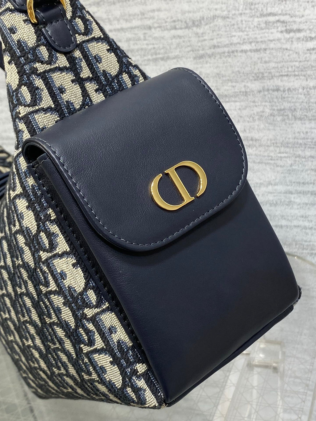 DIOR 25S MEDIUM D-DREAM BAG 24 IN BLUE  OBLIQUE JACQUARD AND SMOOTH CALFSKIN