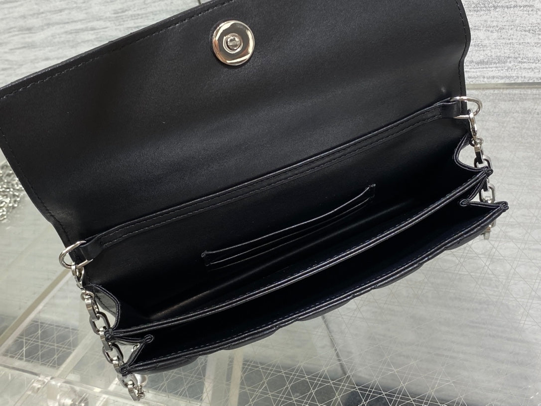 DIOR 25S  TALK PHONE POUCH 21 IN BLACK CANNAGE LAMBSKIN SILVER HARDWRE