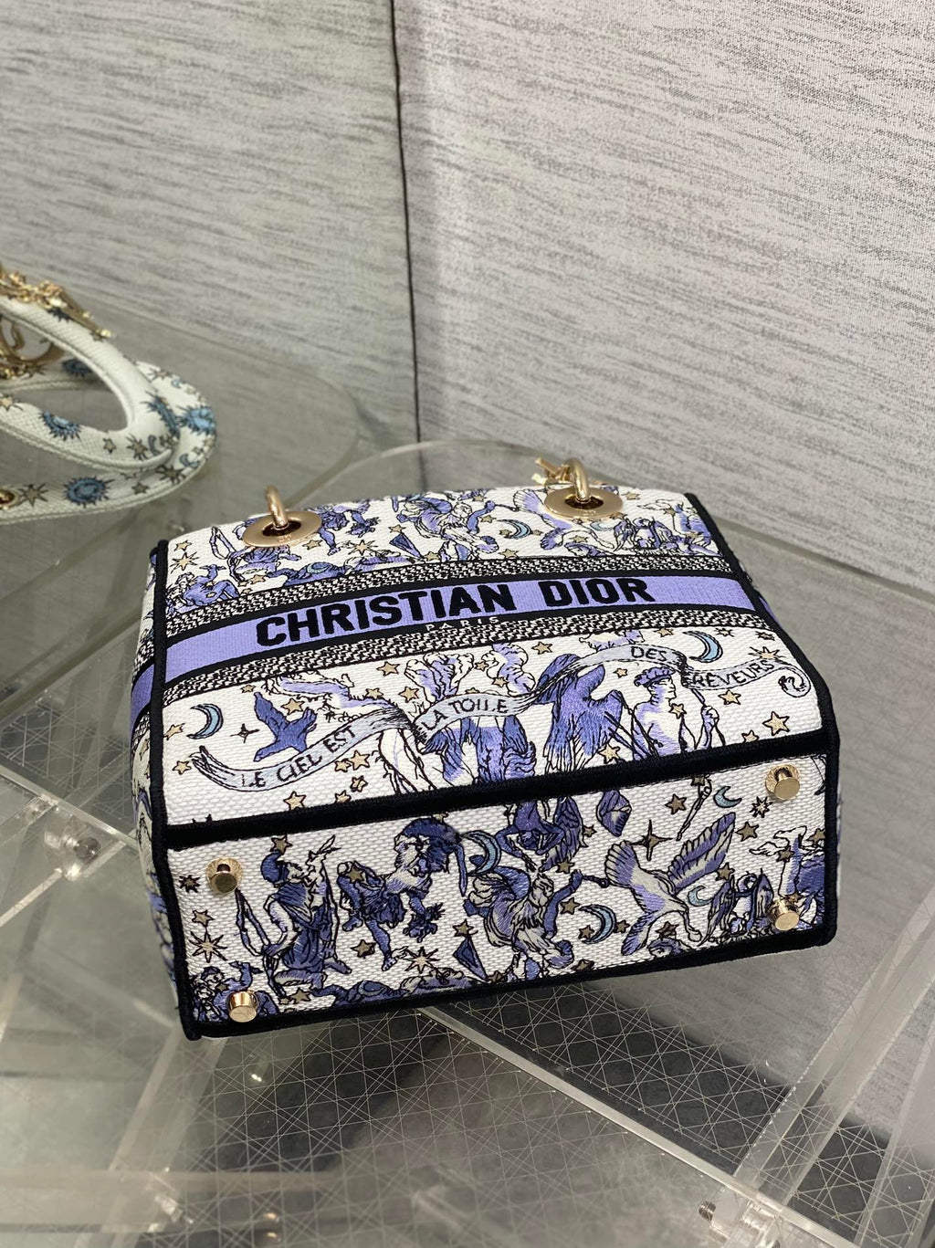 DIOR 25S SMALL LADY D-LITE BAG 24 IN PURPLE  NIGHT OF DREAMS EMBROIDERY