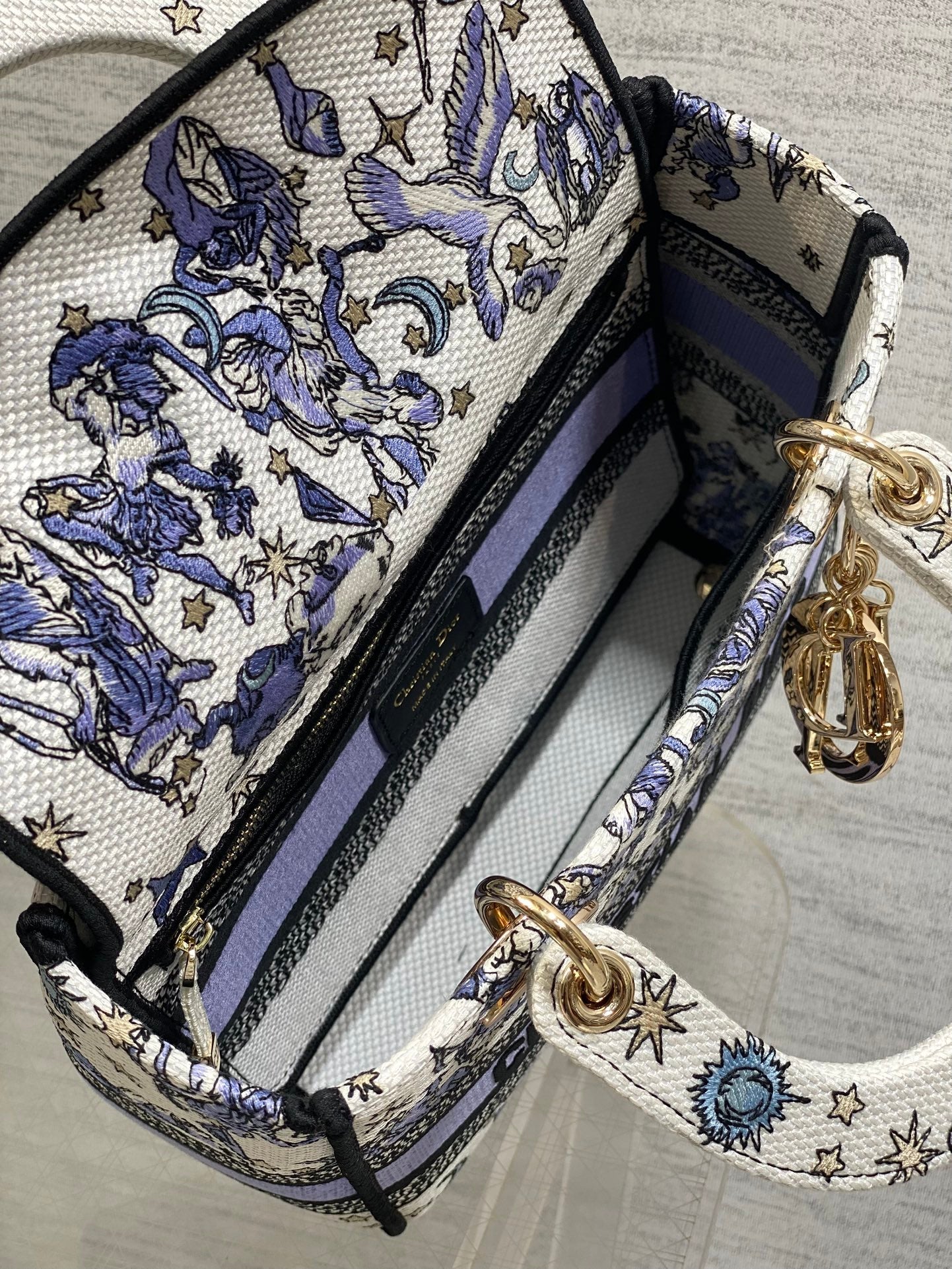DIOR 25S SMALL LADY D-LITE BAG 24 IN PURPLE  NIGHT OF DREAMS EMBROIDERY