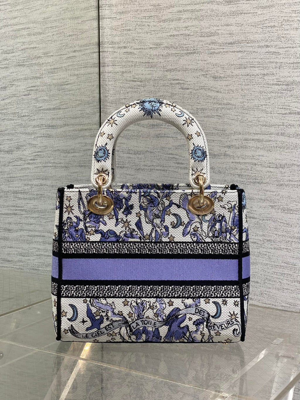 DIOR 25S SMALL LADY D-LITE BAG 24 IN PURPLE  NIGHT OF DREAMS EMBROIDERY