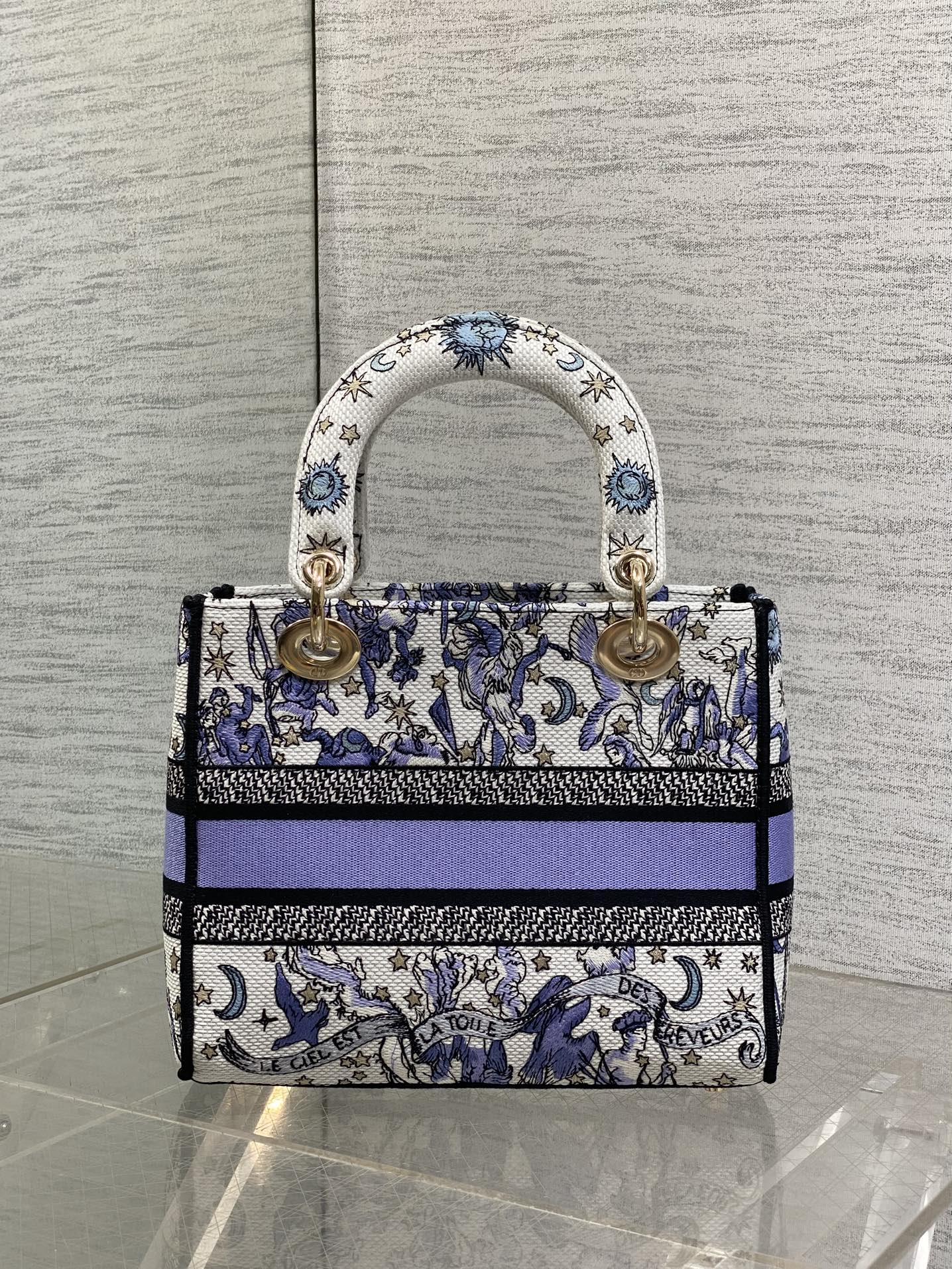 DIOR 25S SMALL LADY D-LITE BAG 24 IN PURPLE  NIGHT OF DREAMS EMBROIDERY