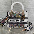 DIOR 25S SMALL LADY D-LITE BAG 24 IN WHITE  FLOWERS CALENDAR ALLOVER EMBROIDERY