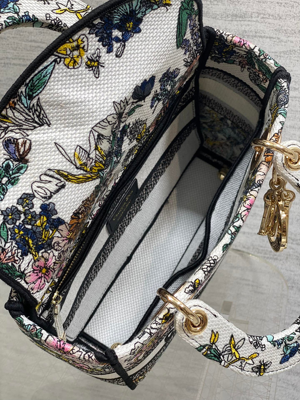 DIOR 25S SMALL LADY D-LITE BAG 24 IN MULTICOLOR  FLOWERS CALENDAR ALLOVER EMBROIDERY