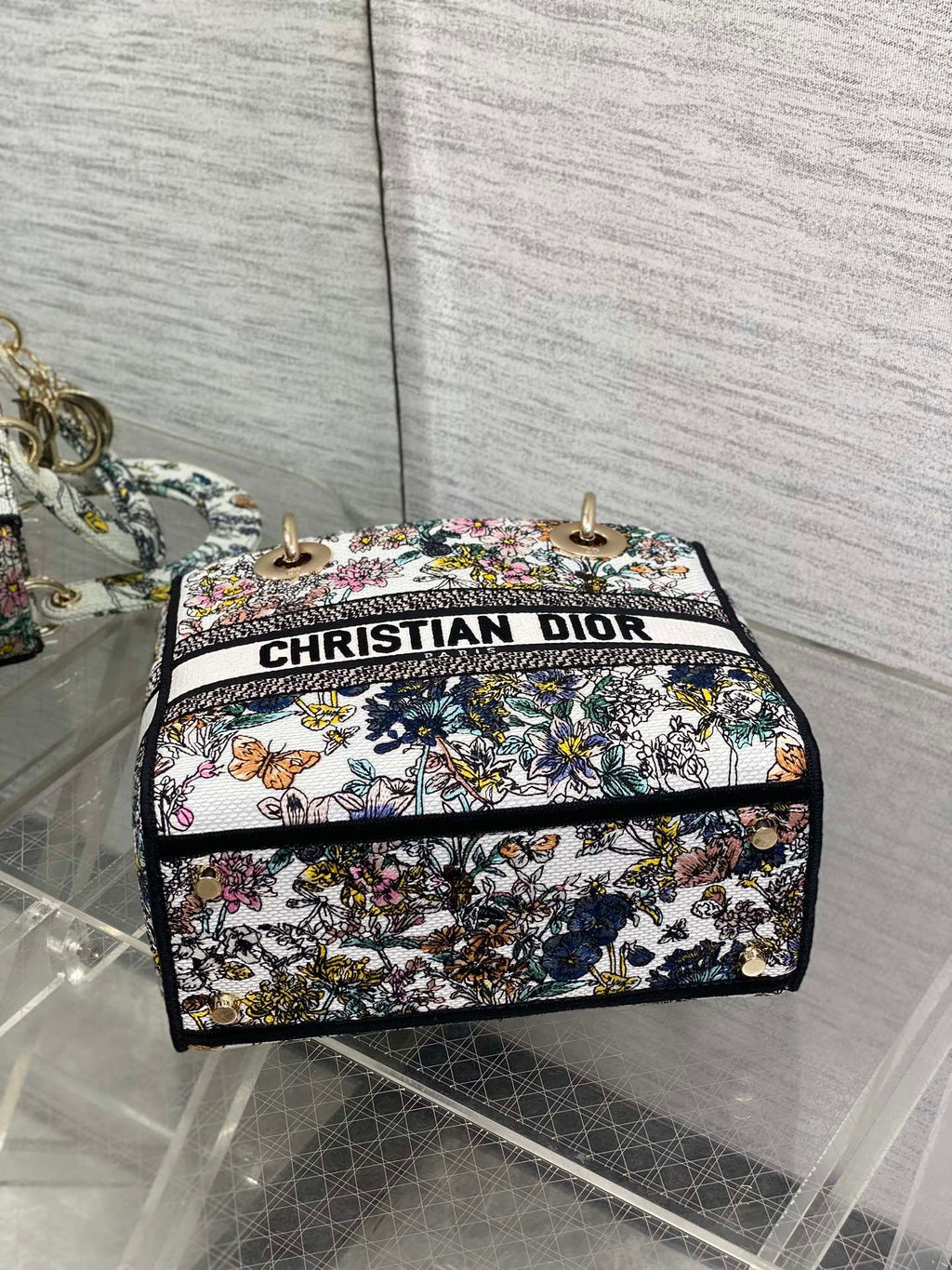 DIOR 25S SMALL LADY D-LITE BAG 24 IN MULTICOLOR  FLOWERS CALENDAR ALLOVER EMBROIDERY