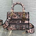 DIOR 25S SMALL LADY D-LITE BAG 24 IN PINK  FLOWERS CALENDAR ALLOVER EMBROIDERY