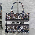 DIOR 25S LUCKY SMALL DIOR BOOK TOTE 26 IN MULTICOLOR DIOR FLOWERS CALENDAR ALLOVER EMBROIDERY