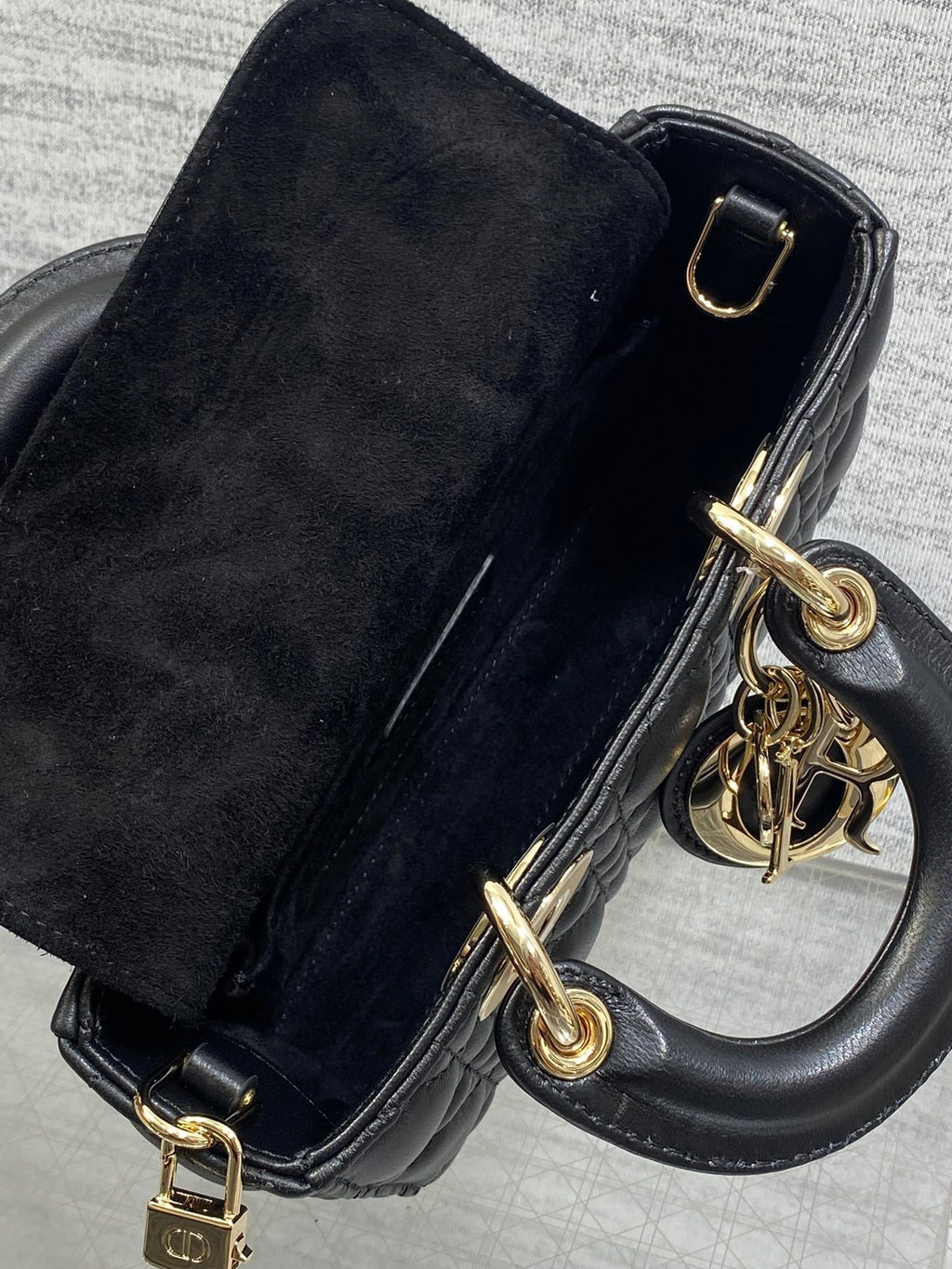 DIOR 25S MICRO LADY D-JOY 19 IN BLACK CALFSKIN GOLD HARDWRE
