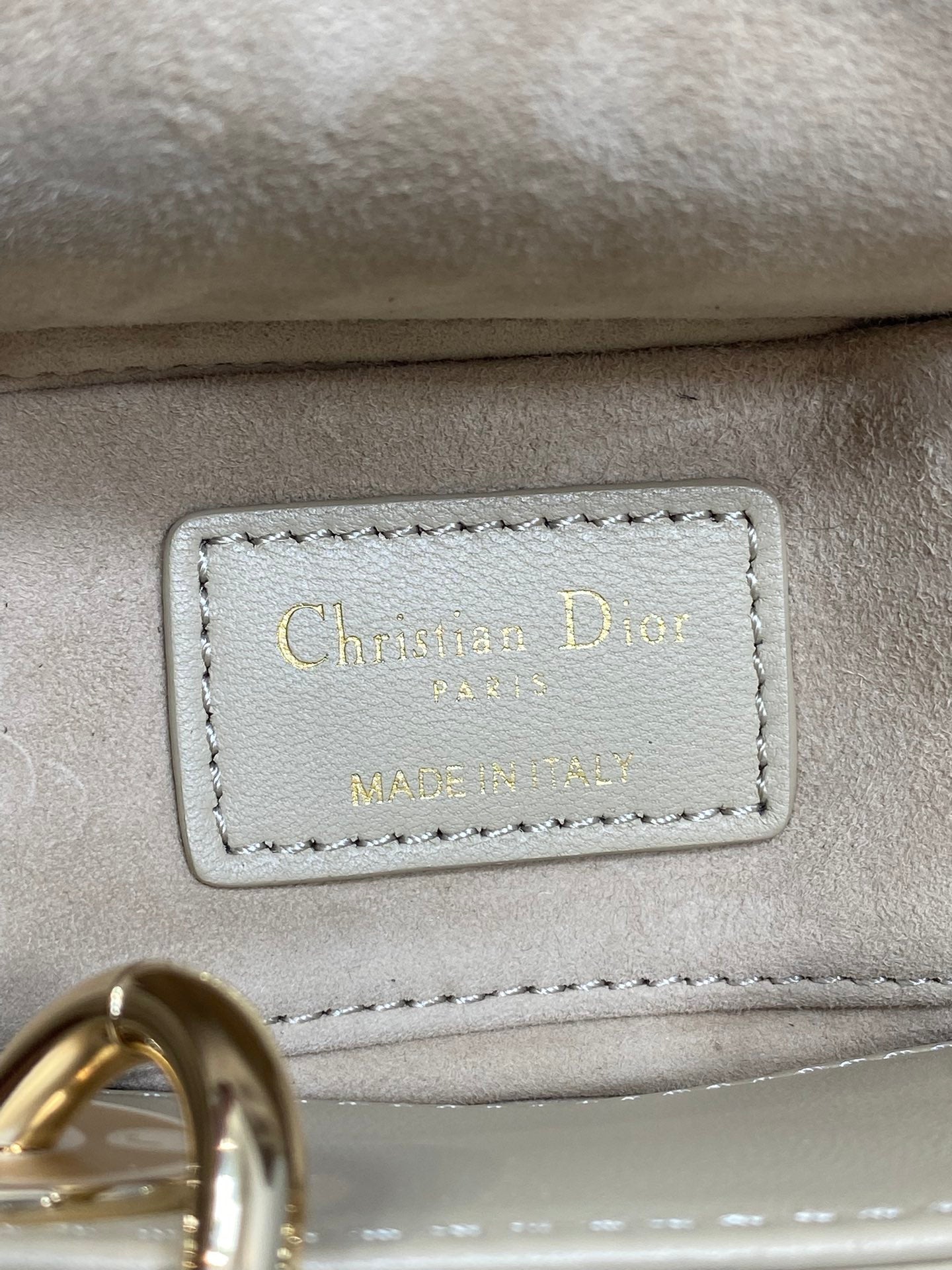 DIOR 25S MICRO LADY D-JOY 19 IN POWDER BEIGE CALFSKIN GOLD HARDWARE