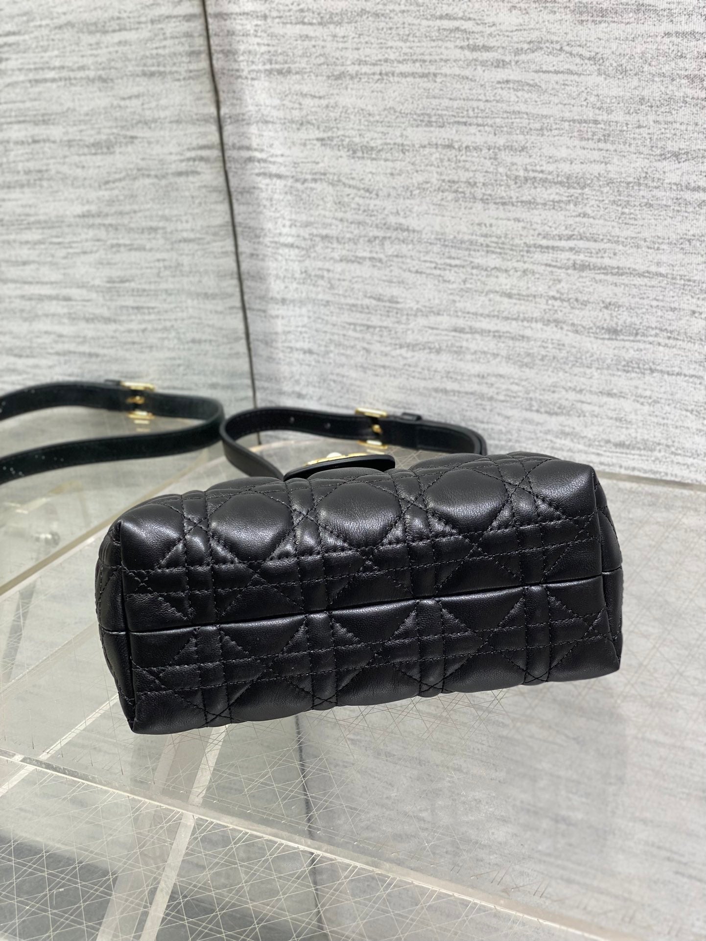 DIOR 25S JOLIE TOP HANDLE MINI BAG 18 IN BLACK CALFSKIN GOLD HARDWARE
