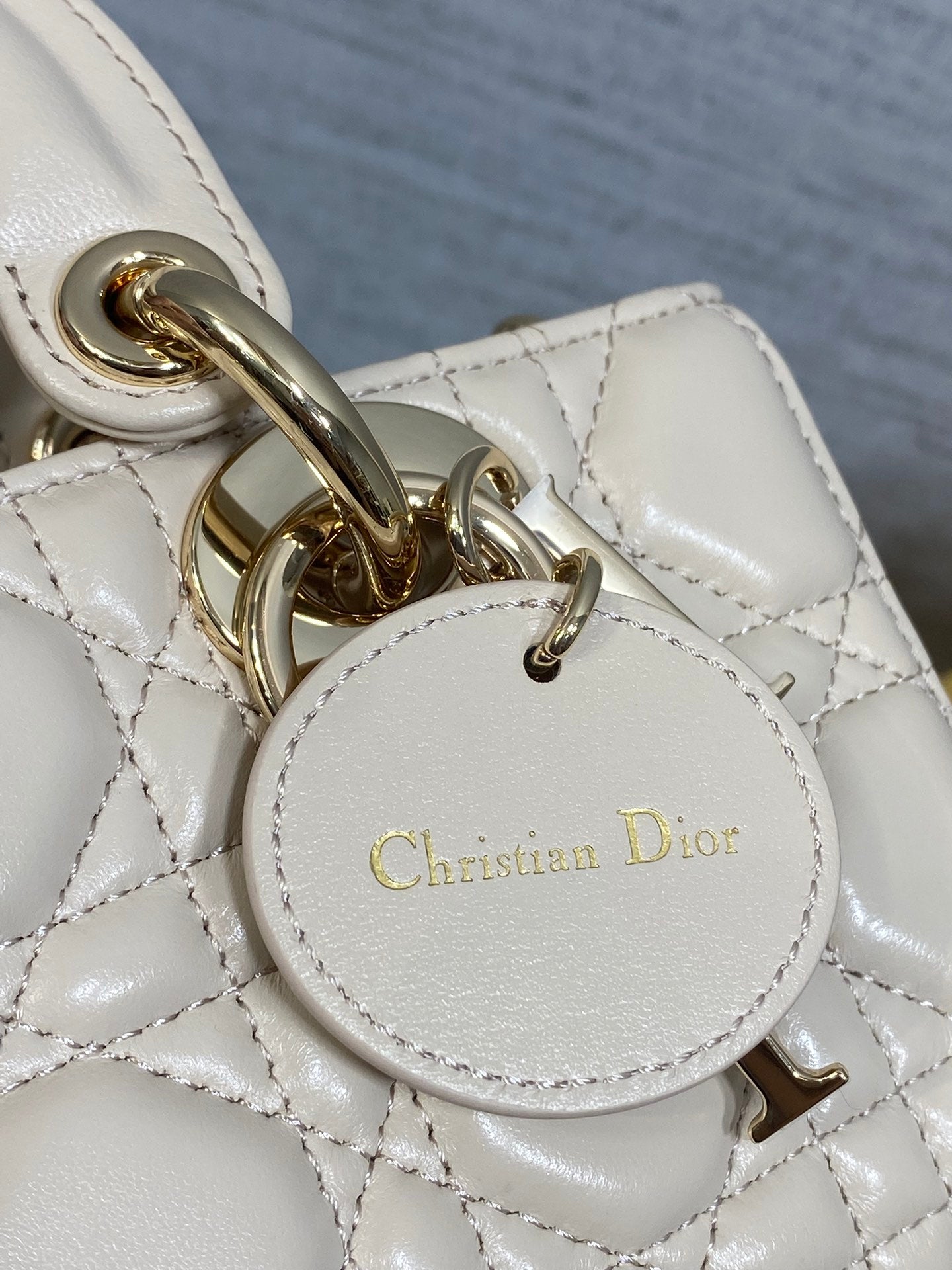 DIOR 25S MICRO LADY D-JOY 19 IN BEIGE CALFSKIN GOLD HARDWRE