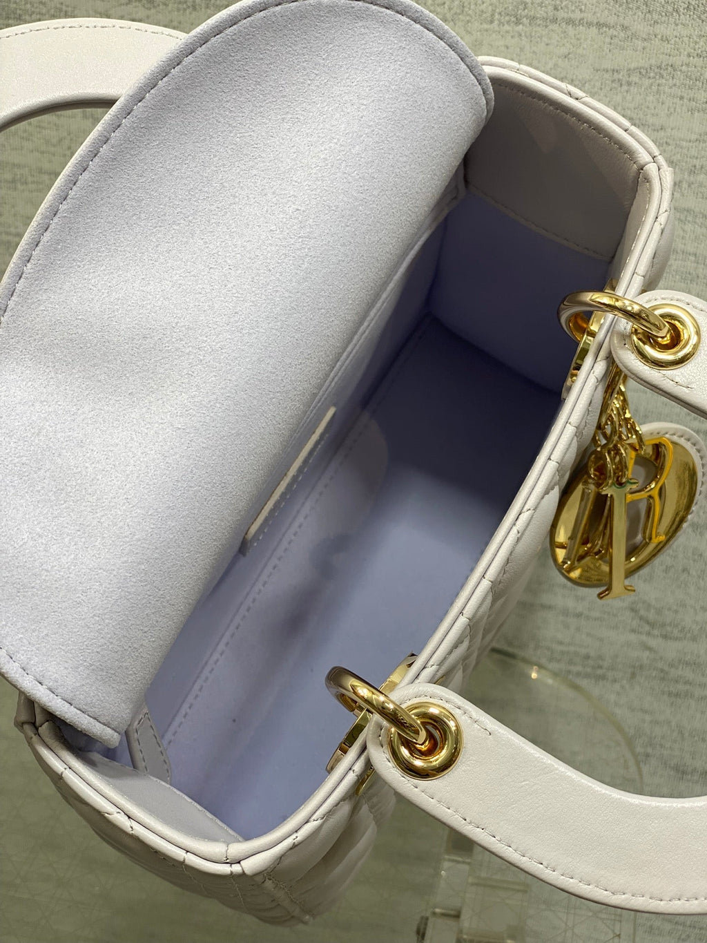 DIOR 25S LADY  BAG 20 IN LILAC CANNAGE CALFSKIN GOLD HARDWRE