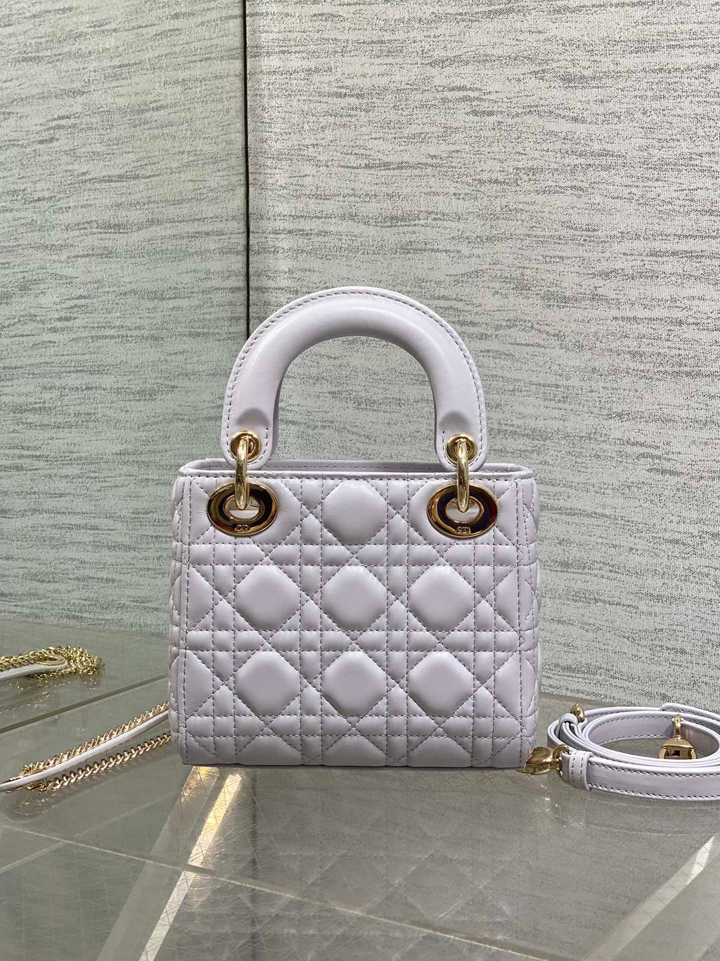 DIOR 25S MINI LADY  BAG 17 IN LILAC CANNAGE CALFSKIN GOLD HARDWRE