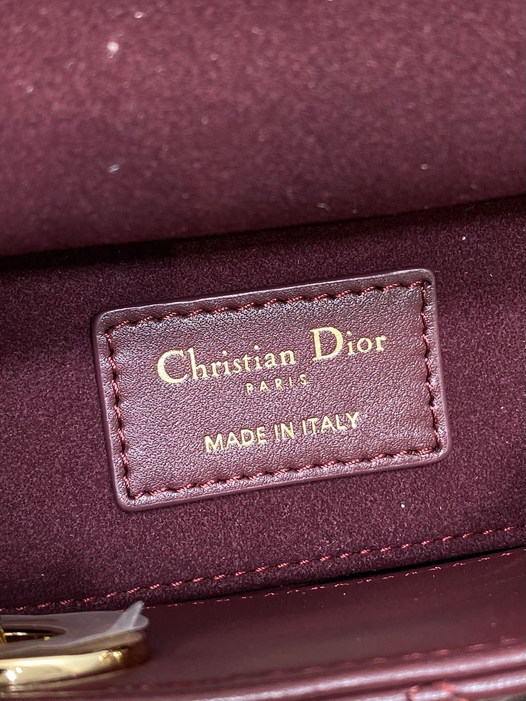 DIOR 25S SMALL LADY D‑JOY BAG 19 IN BURGUNDY CANNAGE CALFSKIN GOLD HARDWRE