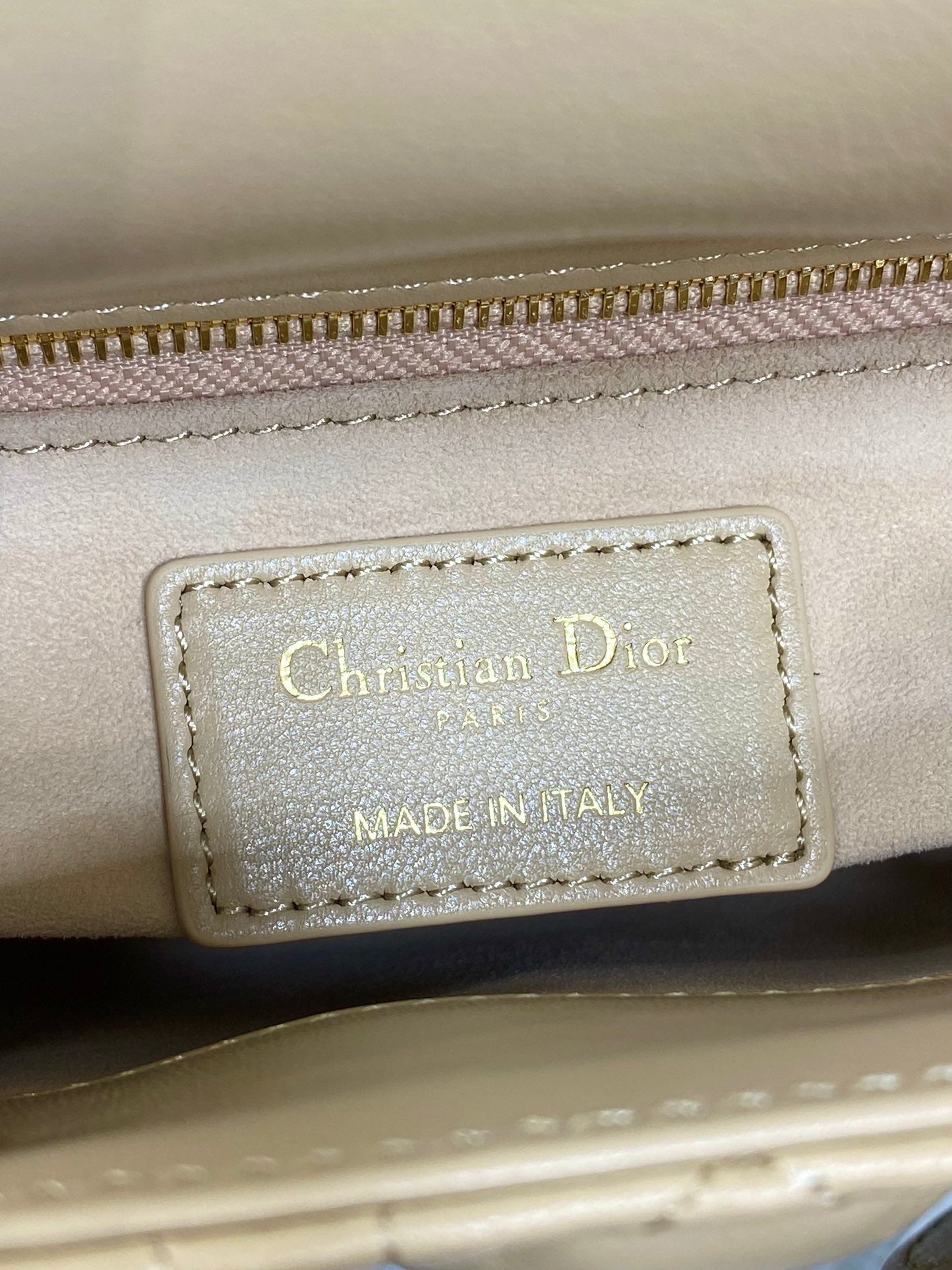 DIOR 25S MINI LADY  BAG 17 IN BISCUIT CALFSKIN CHARM CRYSTAL EMBELLISHMENTS