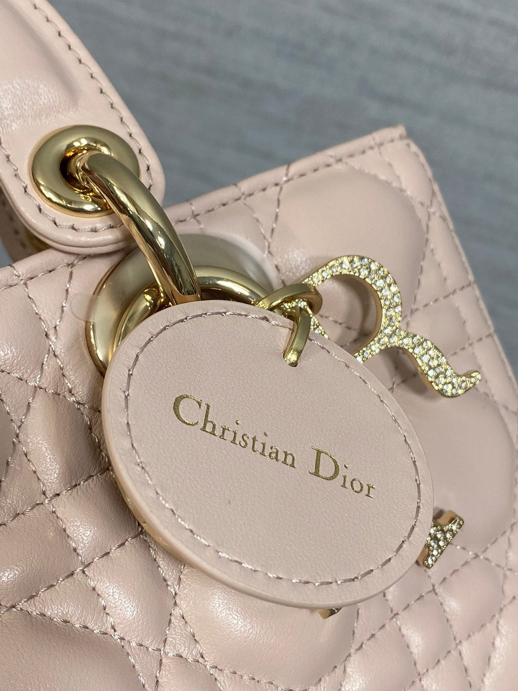 DIOR 25S SMALL LADY D‑JOY BAG 22 IN BABY PINK CALFSKIN GOLD HARDWRE