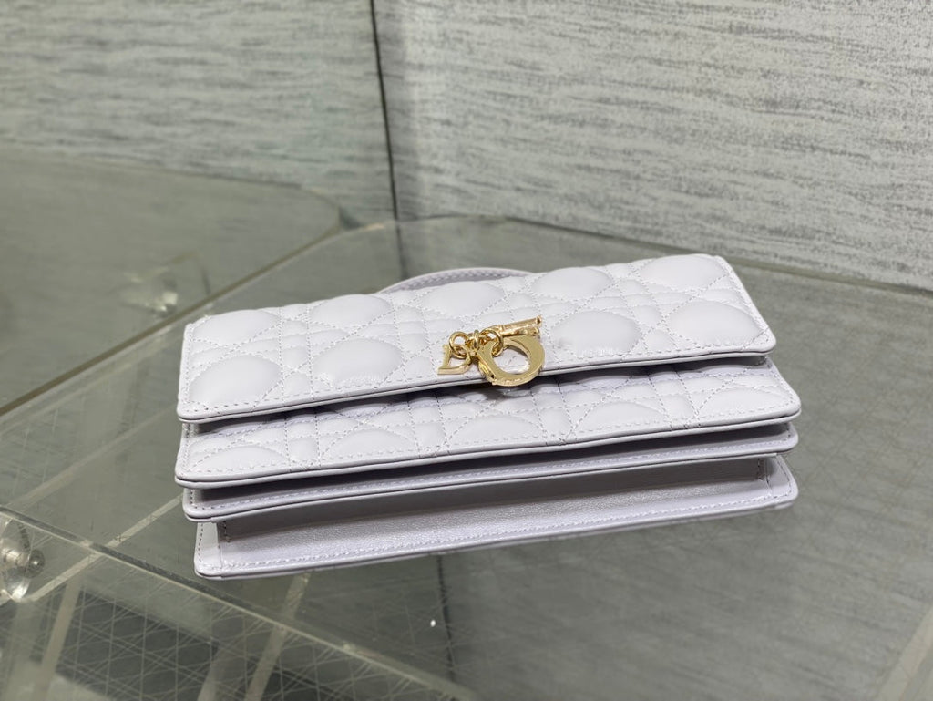 DIOR 25S  TALK PHONE POUCH 21 IN PALE LILAC CALFSKIN GOLD HARDWARE