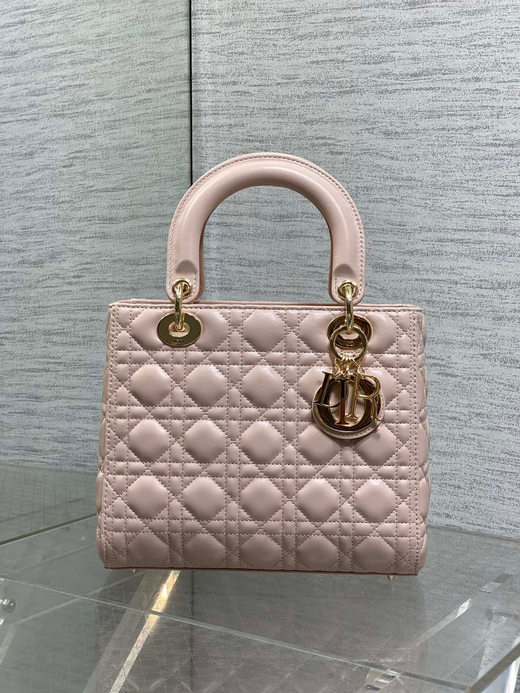 DIOR 25S MEDIUM LADY BAG 24 IN PINK CALFSKIN GOLD HARDWRE
