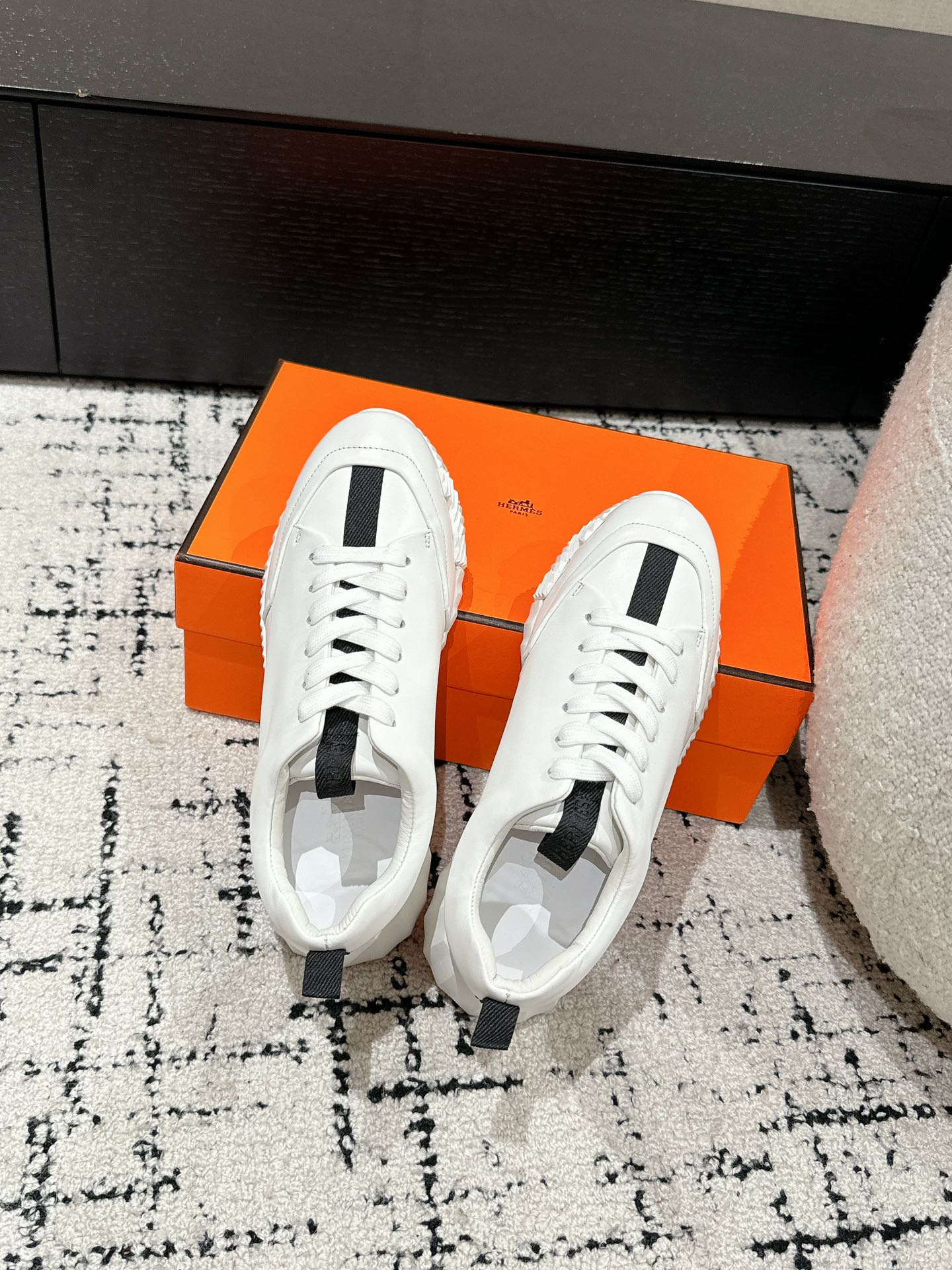 HERMES BOUNCING SNEAKER IN WHITE MIX BLACK CALFSKIN