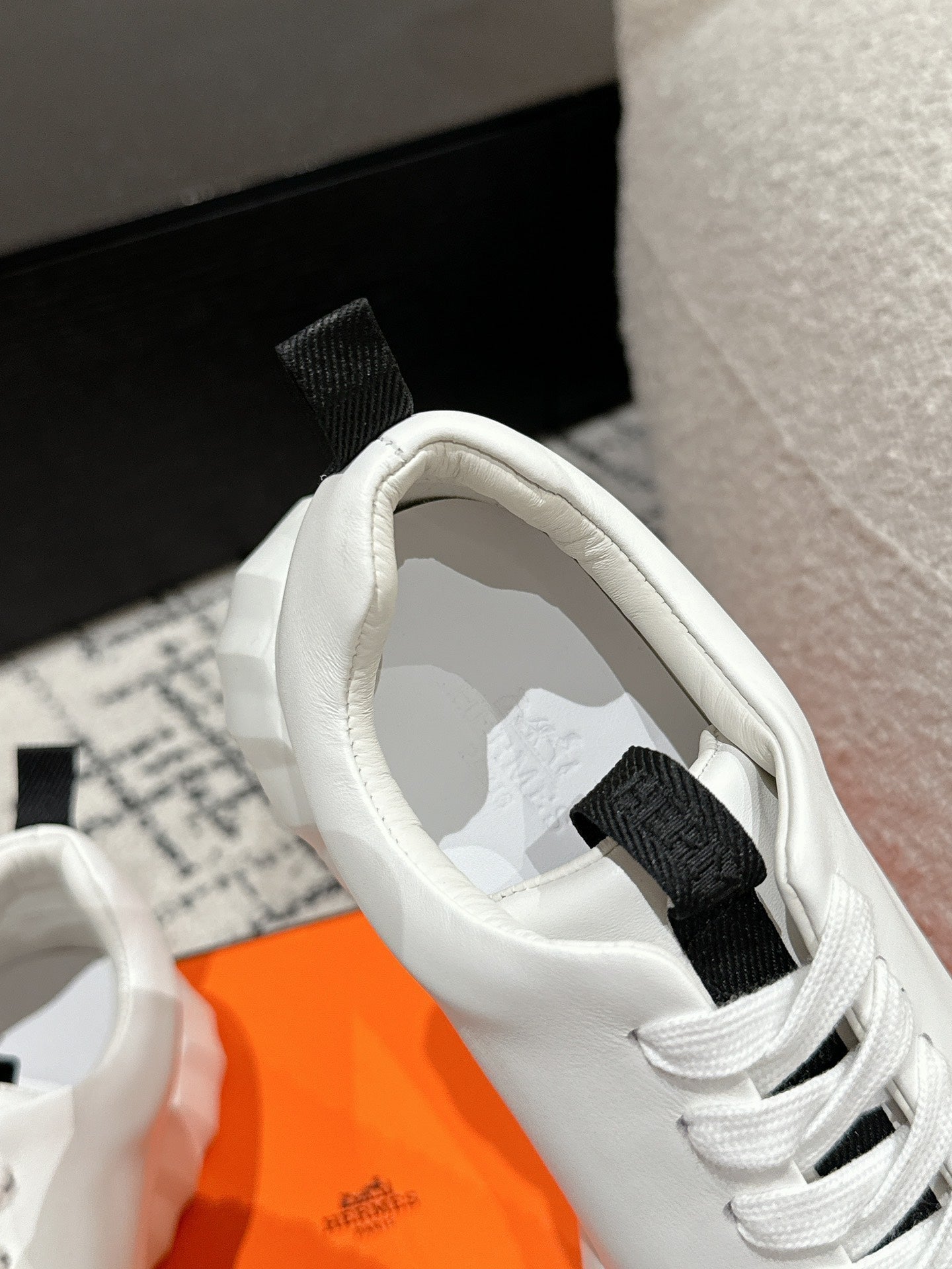 HERMES BOUNCING SNEAKER IN WHITE MIX BLACK CALFSKIN