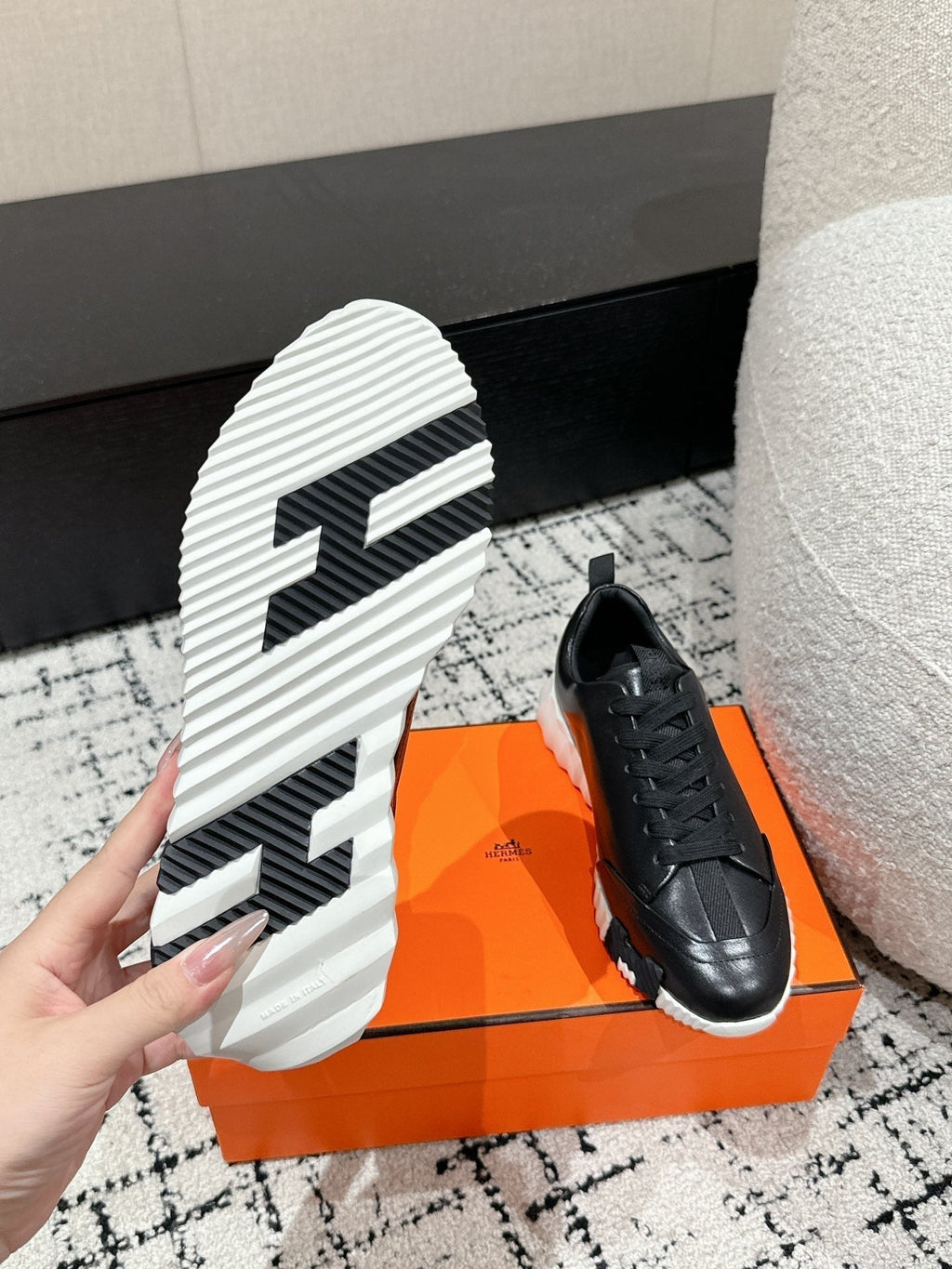 HERMES BOUNCING SNEAKER IN BLACK CALFSKIN