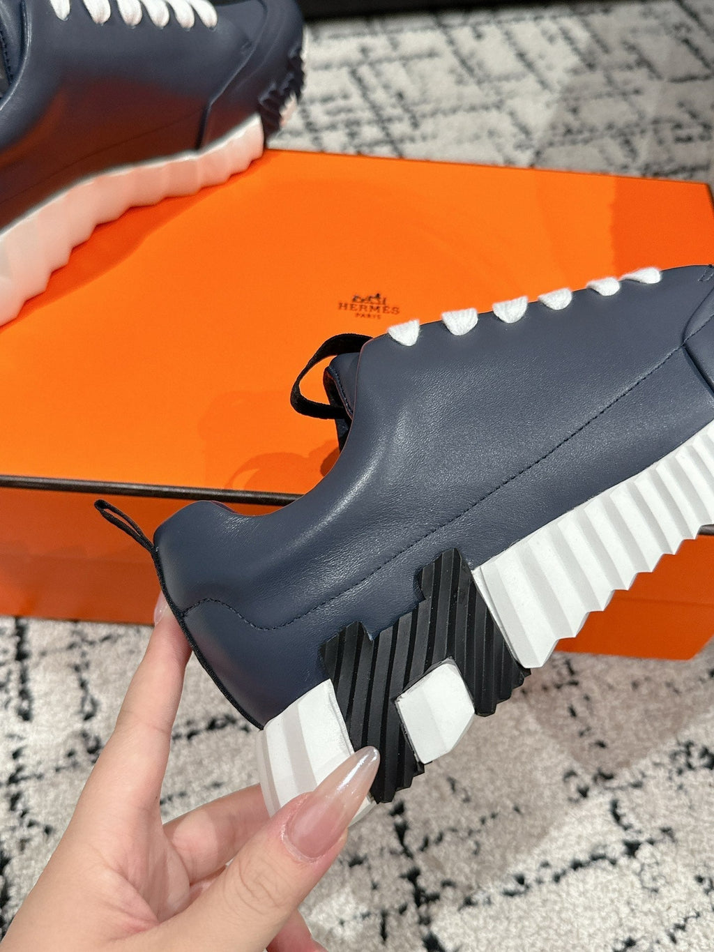 HERMES BOUNCING SNEAKER IN SPACE BLUE CALFSKIN