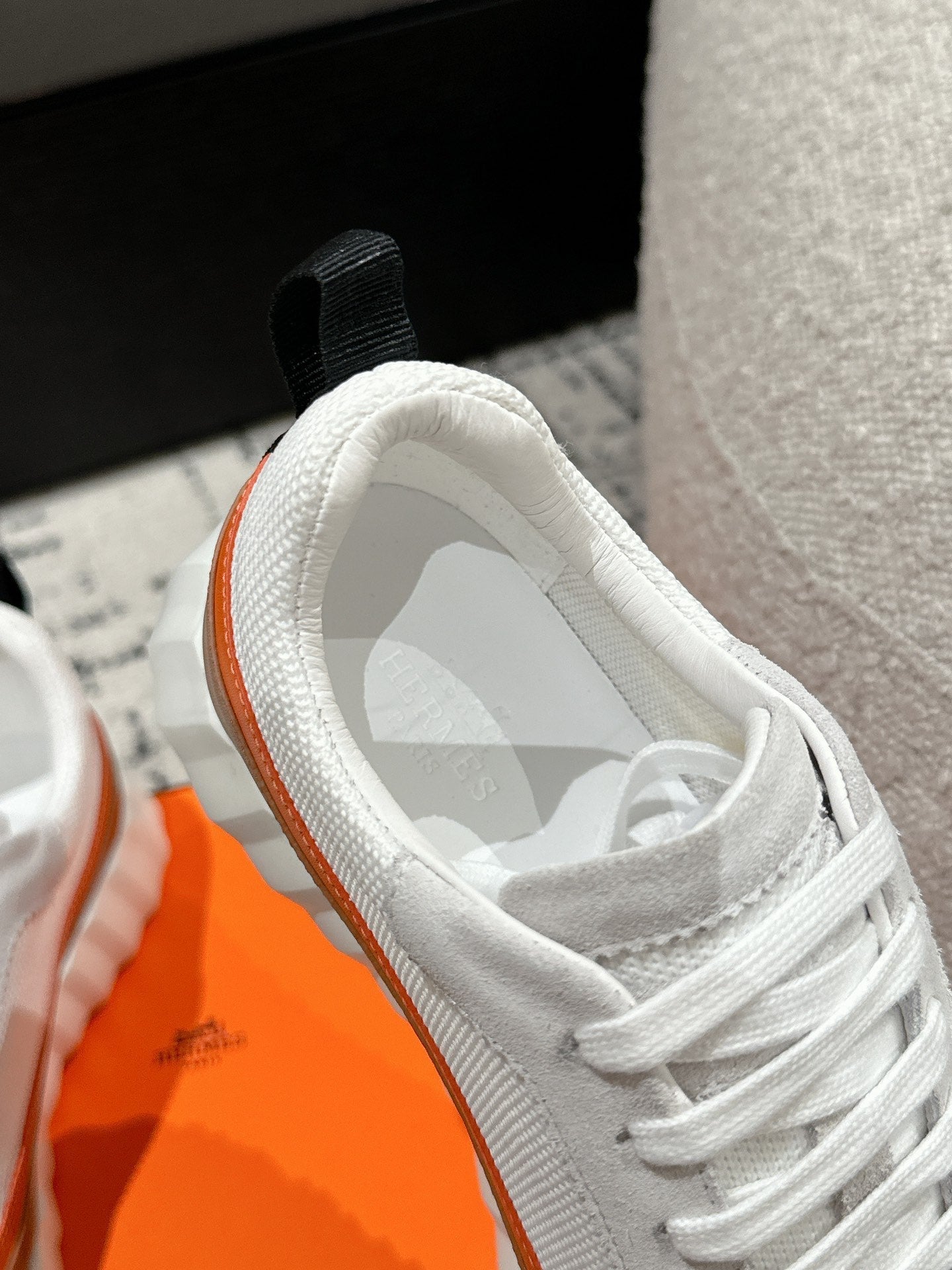 HERMES BOUNCING SNEAKER IN BRONZE BROWN CALFSKIN AND WHITE FABRIC