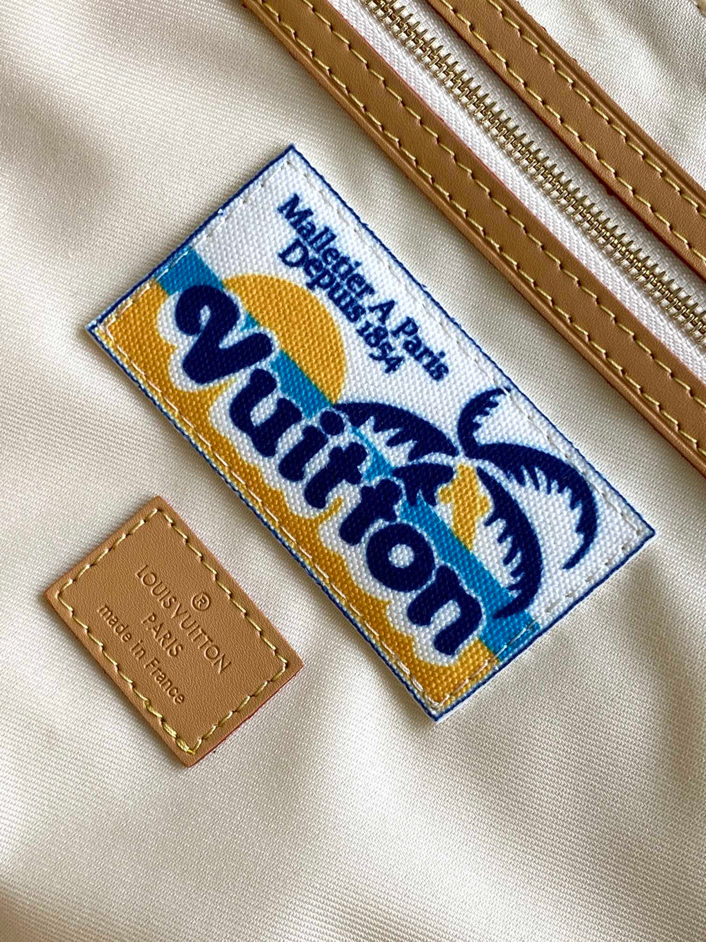 LOUIS VUITTON KEEPALL BANDOULIÈRE 50 IN SAND TROPICAL MOTIFS MONOGRAM SURFIN CANVAS