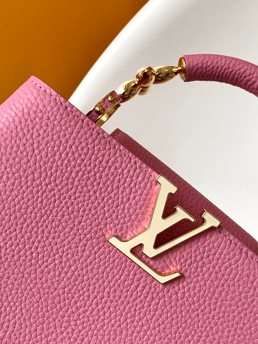 LOUIS VUITTON CAPUCINES MINI 21 IN MARSHMALLOW PINK TAURILLON GOLD HARDWARE