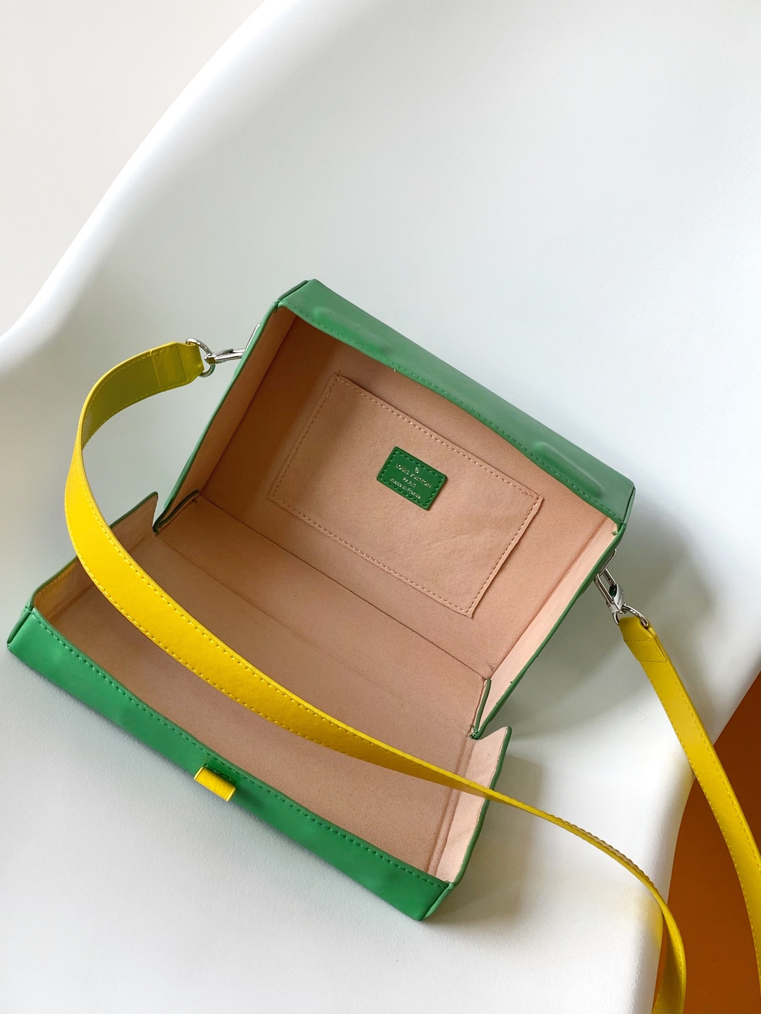 LOUIS VUITTON SHOPPER BAG 23 IN GREEN YELLOW CALFSKIN EMBROIDERED LOGO