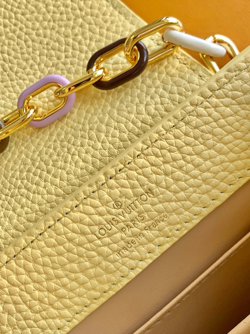 LOUIS VUITTON LV 25S CAPUCINES BAG 21 IN YELLOW CALFSKIN GOLD HARDWARE