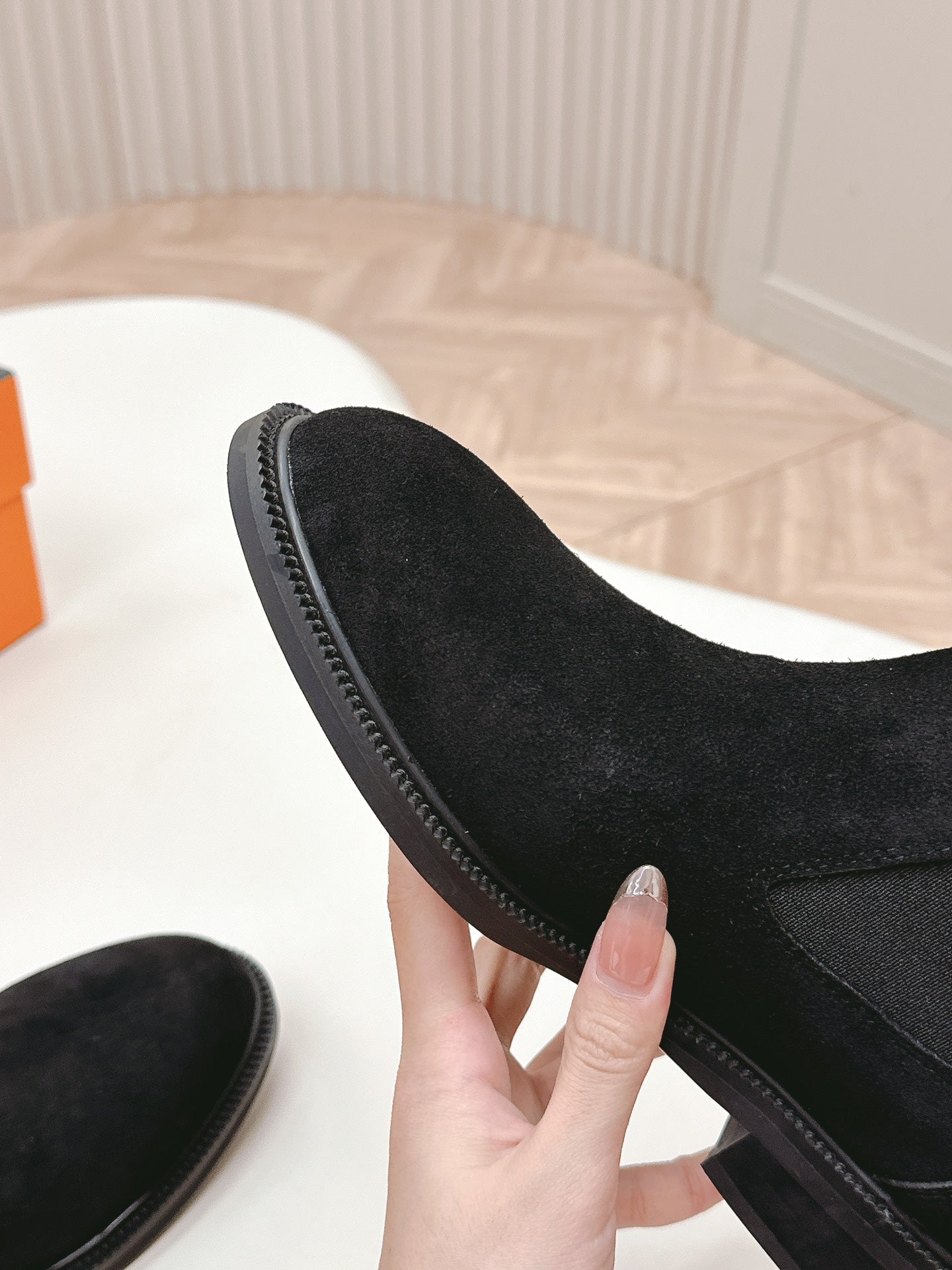 HERMES KELLY BUCKLE SHORT BOOTS IN BLACK SUEDE