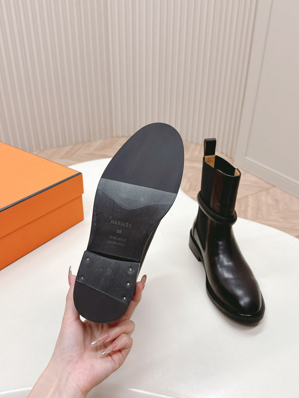 HERMES KELLY BUCKLE SHORT BOOTS IN BLACK CALFSKIN