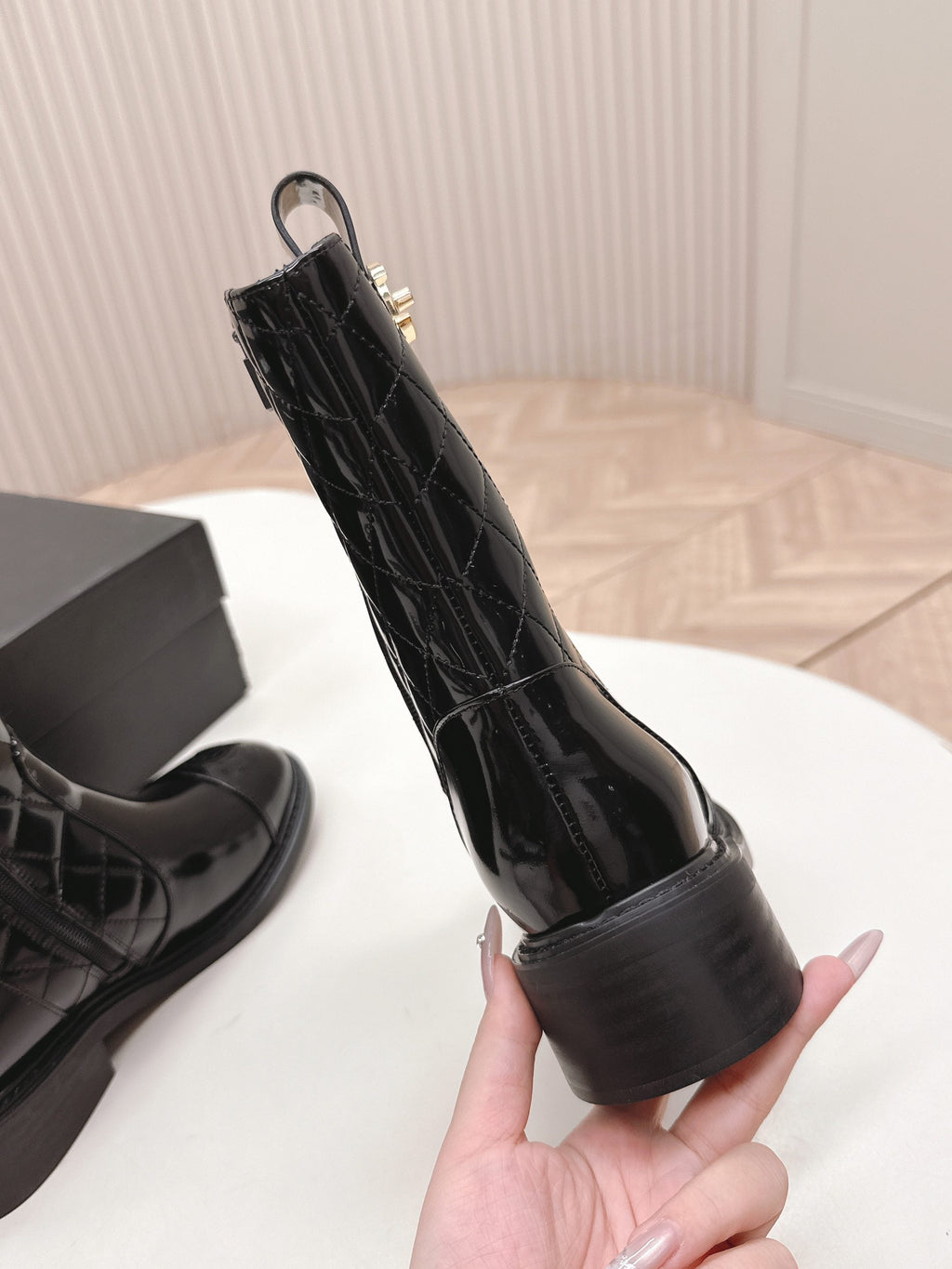 CHANEL ANKLE BOOTS 25S IN BLACK GLOSSY LAMBSKIN WITH GOLD HARDWARE