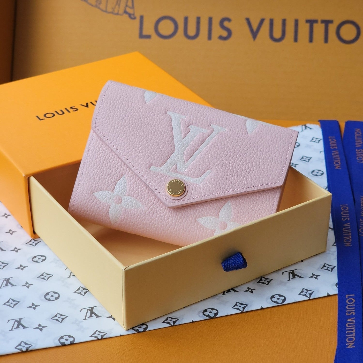 LOUIS VUITTON VICTORINE WALLET 12 IN LIGHT PINK MONOGRAM EMPREINTE CALFSKIN