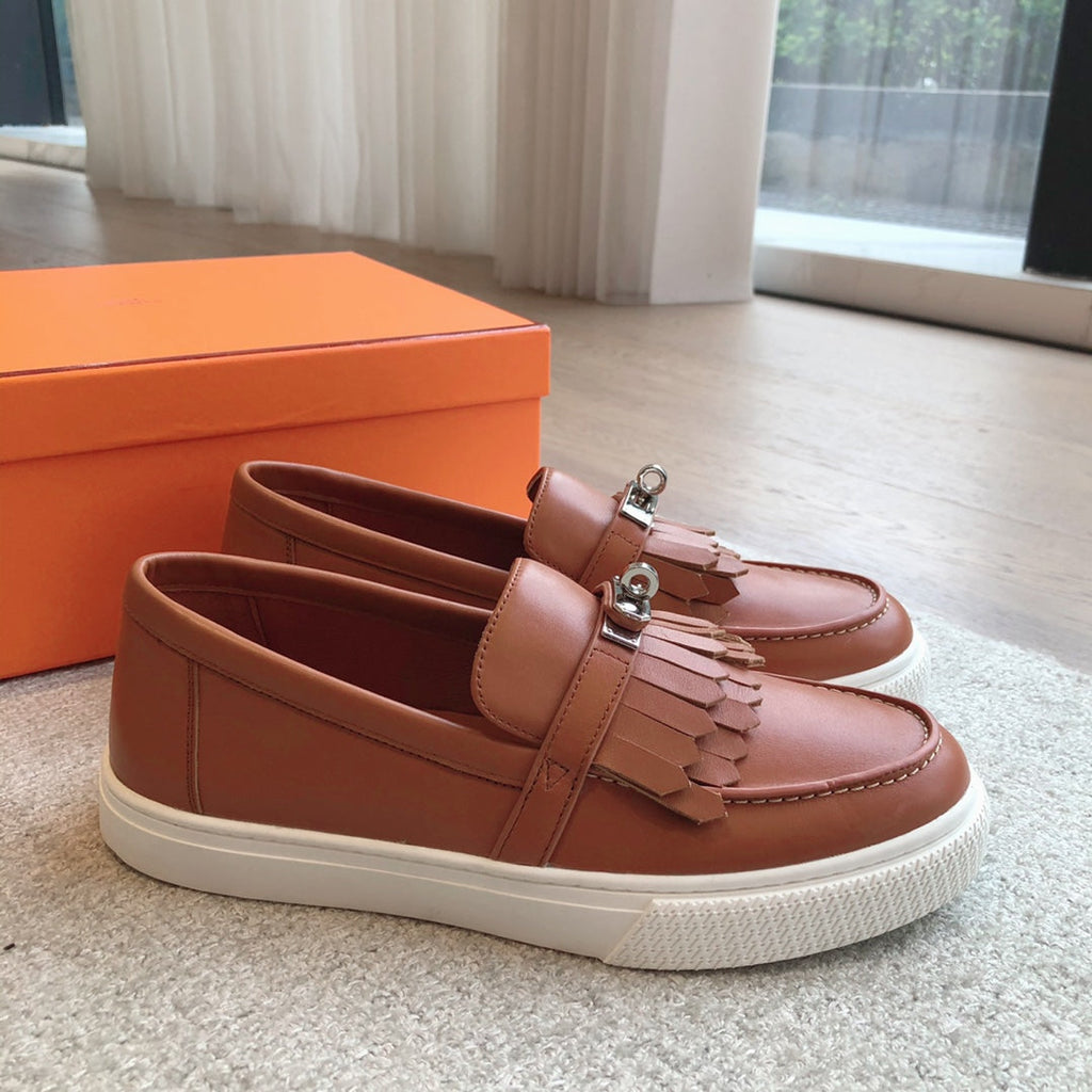 HERMES GAME SLIP-ON SNEAKER CARAMEL WITH TASSELS CALFSKIN