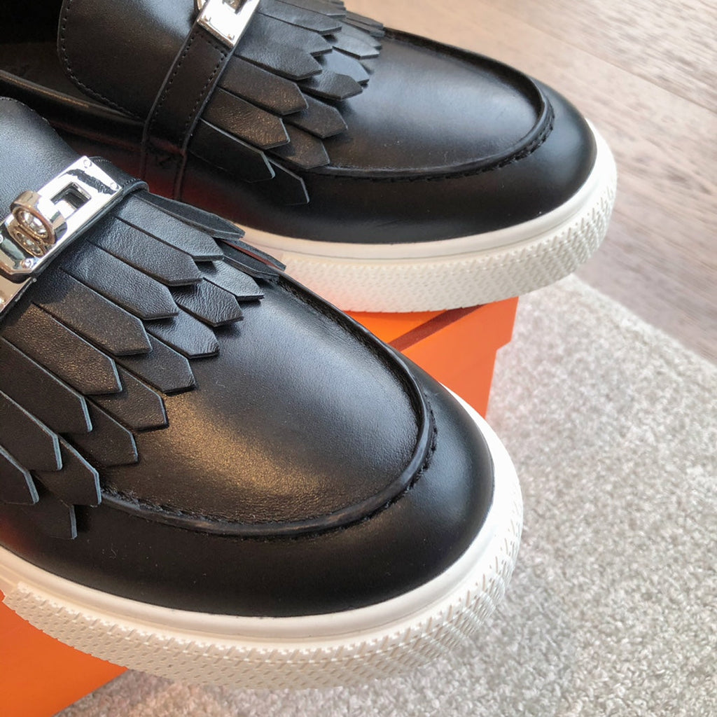 HERMES GAME SLIP-ON SNEAKER BLACK WITH TASSELS CALFSKIN