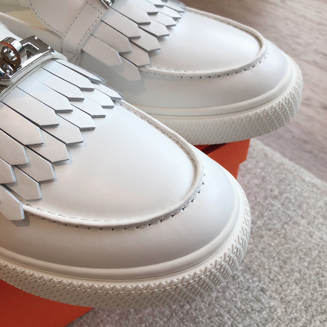 HERMES GAME SLIP-ON SNEAKER WHITE WITH TASSELS CALFSKIN