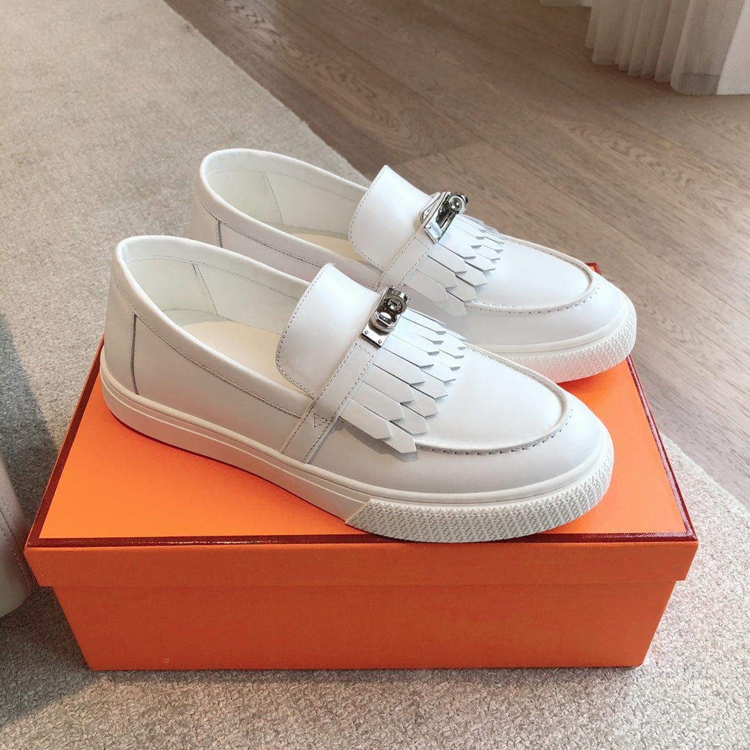 HERMES GAME SLIP-ON SNEAKER WHITE WITH TASSELS CALFSKIN