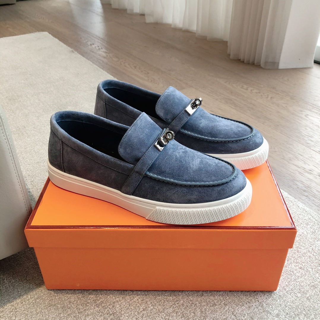 HERMES GAME SLIP-ON SNEAKER NAVY SUEDE