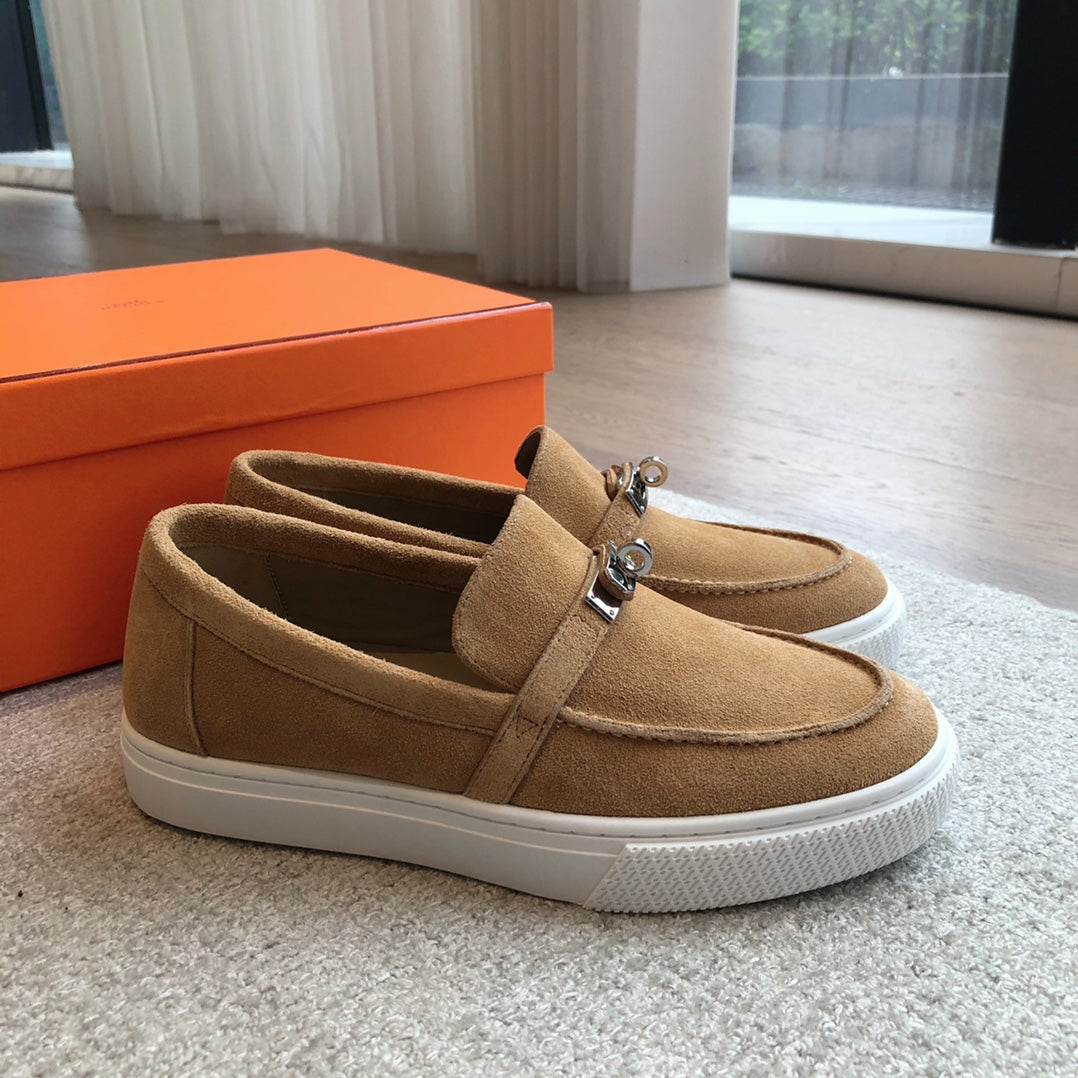 HERMES GAME SLIP-ON SNEAKER CARAMEL SUEDE