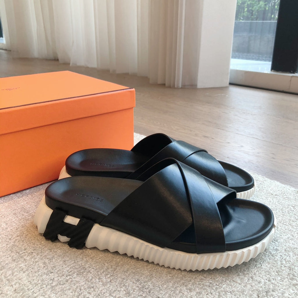 HERMES INFRA SANDAL BLACK CALFSKIN