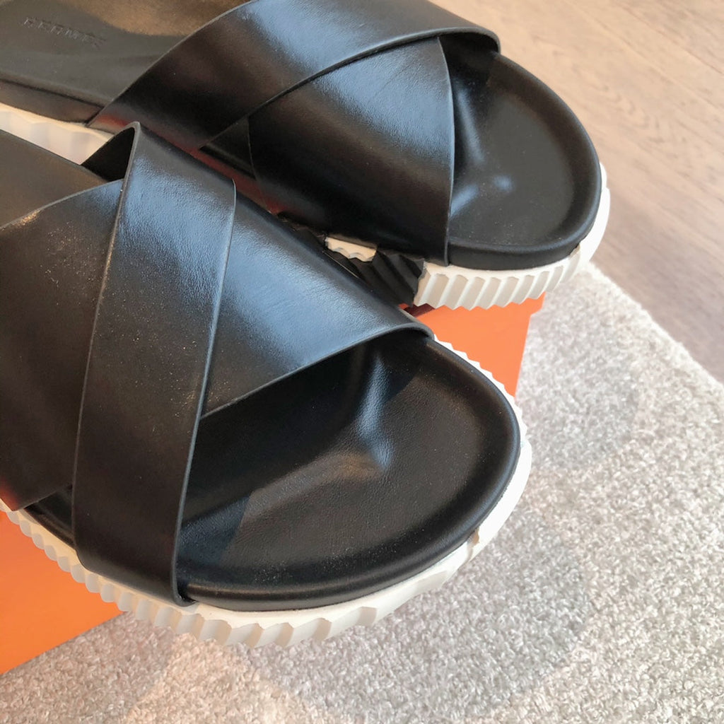 HERMES INFRA SANDAL BLACK CALFSKIN